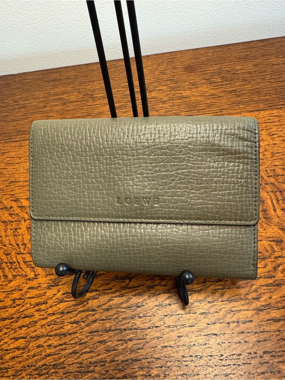 Loewe Trifold Wallet in Khaki Green Soft Grained Leather w/COA